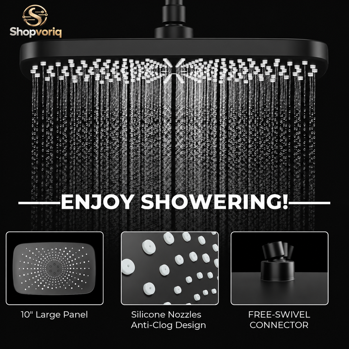 Premium Matte Black Rainfall Shower Head with Handheld – 5 Spray Modes