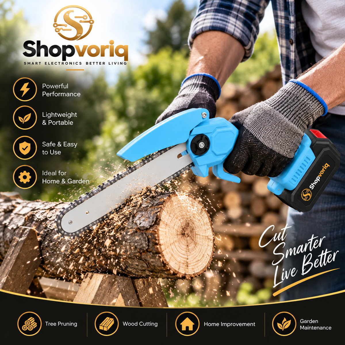8-Inch Cordless Mini Chainsaw with 2 Rechargeable Batteries
