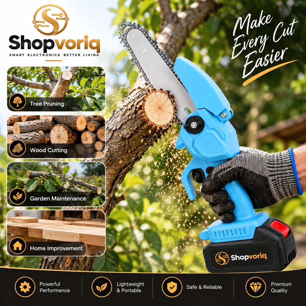 8-Inch Cordless Mini Chainsaw with 2 Rechargeable Batteries