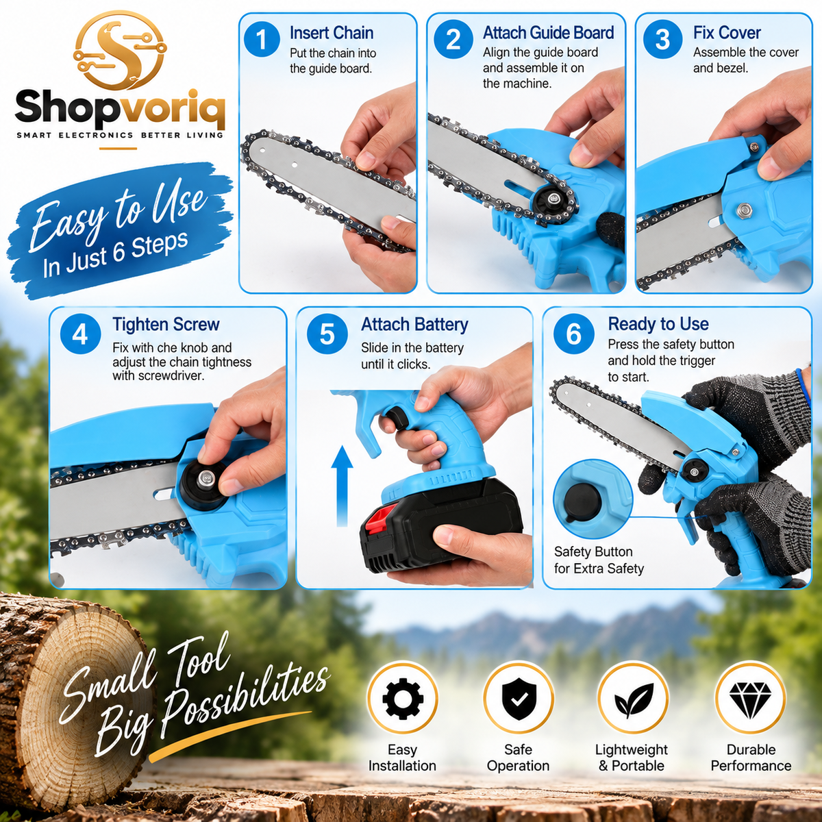 8-Inch Cordless Mini Chainsaw with 2 Rechargeable Batteries